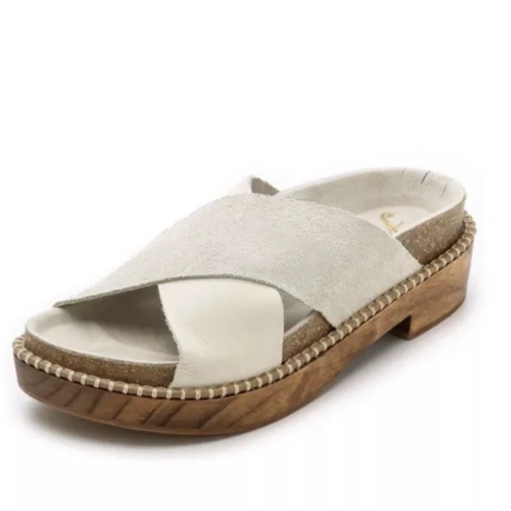 Free People Cream and Tan Cross-Strap Slide Sandals